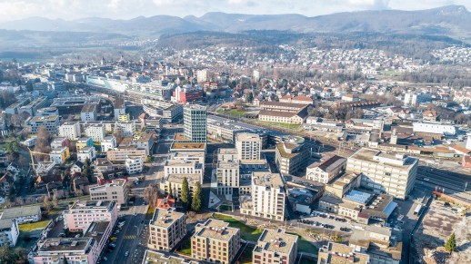 Das Aeschbachquartier, ein neuer Stadtteil beim Bahnhof Aarau ist entstanden. (Foto: Mobimo)