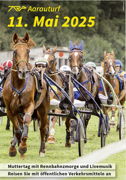Hinweis zur Anreise mit dem ÖV auf dem Aarauturf-Plakat (Bild: Aargauischer Rennverein)