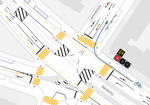 Situationsplan Pilotstandort Steinenring / Leimenstrasse (Bild: Amt für Mobilität BS)