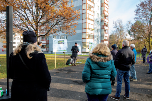 Dialogveranstaltung im November 2020 in der Siedlung Luegisland in Zürich (Foto: BAHEGO/Katharina Nüesch)
