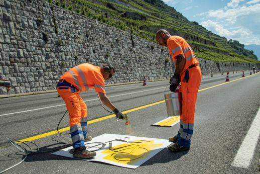 Aménagements cyclables provisoires sur le plat du Dézaley (Lavaux), actuellement en travaux (aménagements définitifs) (photo : Jean-Bernard Sieber/ARC)