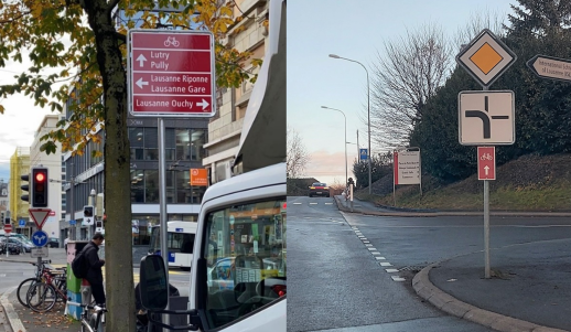 Verschiedene Signalisationstypen, die je nach Bedarf eingesetzt werden (Foto: Kanton Waadt – DGMR)