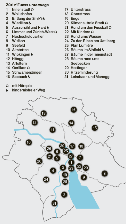 Aperçu des 31 promenades Züri z'Fuess (graphique : Anstalt.ch)