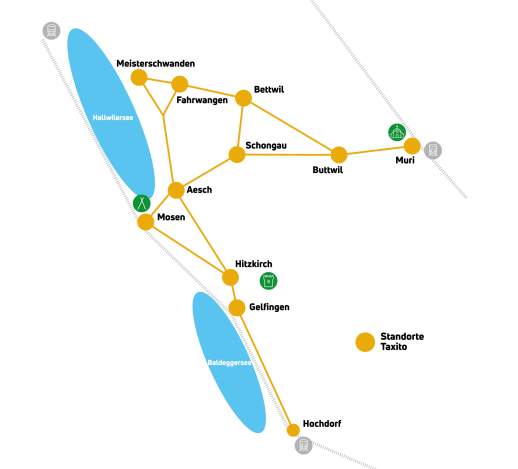 Le réseau de Taxito Seetal pendant la phase pilote entre 2021 et 2023 (graphique : Taxito SA)