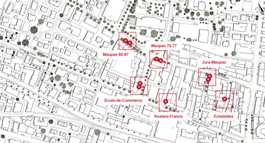 Insgesamt wurden zehn Veloboxen mit jeweils fünf Veloabstellplätzen auf sechs Autoparkplätzen aufgestellt. (Quelle: Stadt Lausanne)