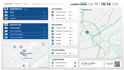 Il monitor per la mobilità multimodale proietta dati in tempo reale (Screenshot: Trafiko AG)