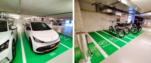 Stazione di mobilità con stalli per bicilette, incluso l'allacciamento elettrico. (Foto: Trafikpoint AG) 