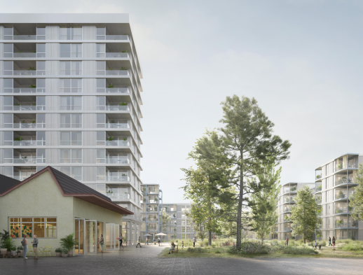 Photo : Visualisation du projet lauréat du site d’Artoz à Lenzburg  (Source : Galli Rudolf Architekten AG ETH BSA, Filippo Bolognese Images)