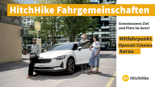 Werbung für den HitchHike-Mitfahrpunkt am Openair Cinema Aarau (Bild: HitchHike )