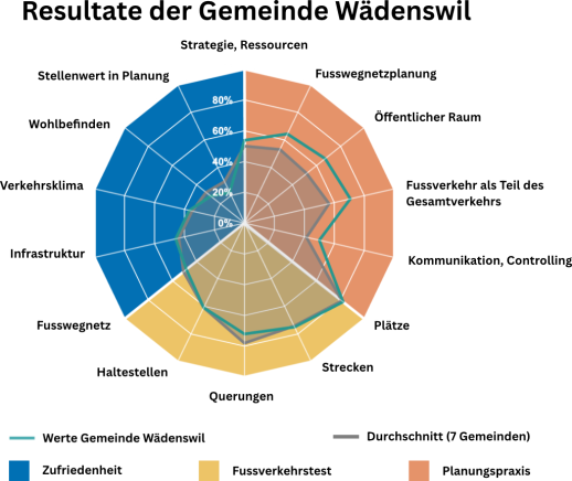 Übersicht der Fussverkehrsfreundlichkeit in der Stadt Wädenswil (Graphik: GEHsundZH)