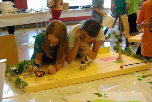 Atelier : aménagement des cours d’école. Les enfants rassemblent leurs idées (Source: projet GEMEINDE BEWEGT).