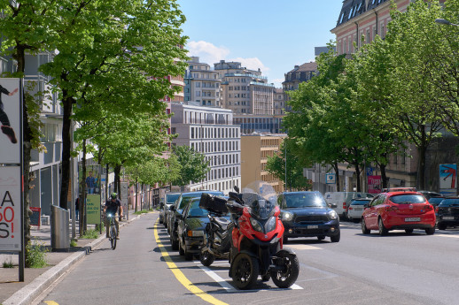 Les nouvelles bandes cyclables à la Rue St-Martin (photo : Ville de Lausanne)