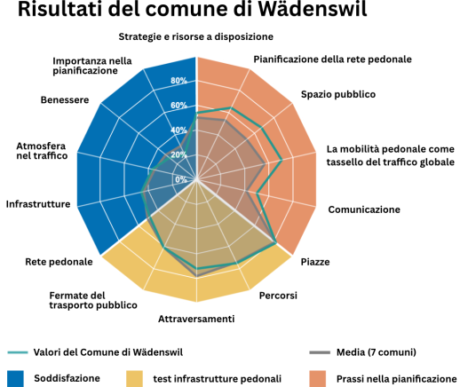 Panoramica dell'accessibilità pedonale nella città di Wädenswil (grafico: VAIsano ZH)