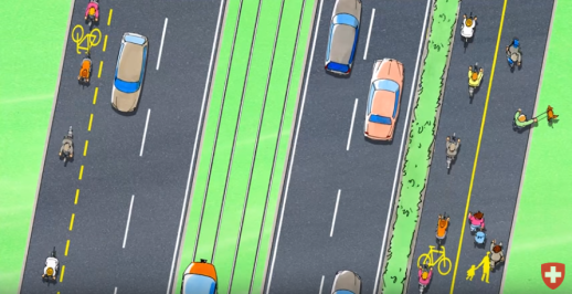 Extrait de la vidéo explicative de l'arrêté fédéral sur les voies cyclables (Source: DETEC)