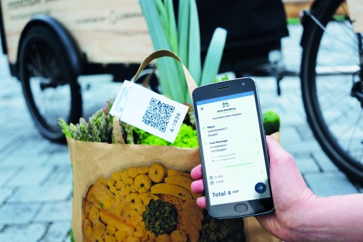  QR-Code scannen, bezahlen und schon werden die Einkäufe nach Hause geliefert (Foto: Verein Velo-Lieferdienste Schweiz)