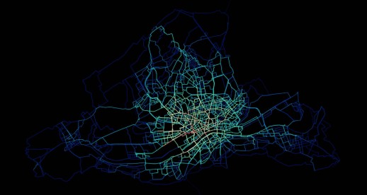 Una mappa termica mostra l'intensità dell'utilizzo del bike sharing a Francoforte sul Meno (Fonte: Deutsche Bahn AG)