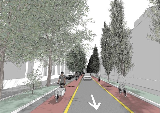 Visualisierung eines Strassenraums in der E-Bike-City (Bild: D-BAUG, ETH Zurich / Mattership)