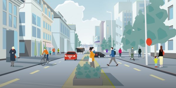 Concilier les modes plutôt que les opposer : essai de circulation à la Bahnhofstrasse (photo : www.ag.ch)