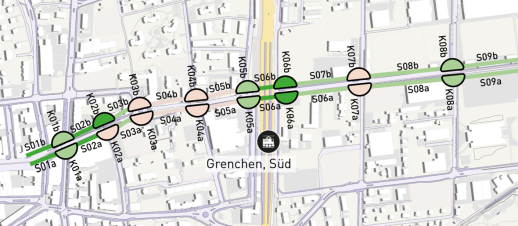 Exemple d'application de la méthode d'évaluation LTS pour un projet d'axe cyclable principal à Granges (Photo : KONTEXTPLAN)