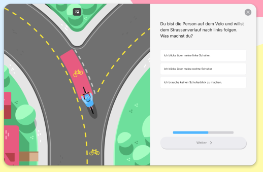 Mit spielerischen Aufgaben und Perspektivenwechseln wird die Sicherheit im Veloverkehr trainiert (Abbildung: Level up your Ride)