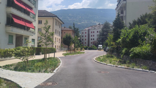 Die Massnahmen zur Klimaanpassung in der Rue des Aubépines in Sion machen das Zufussgehen deutlich angenehmer und attraktiver (Foto: bfm)